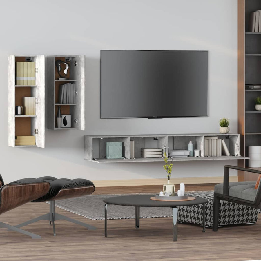 4-Delige Tv-Meubelset Bewerkt Hout Betongrijs 100 x 30 x 30 cm