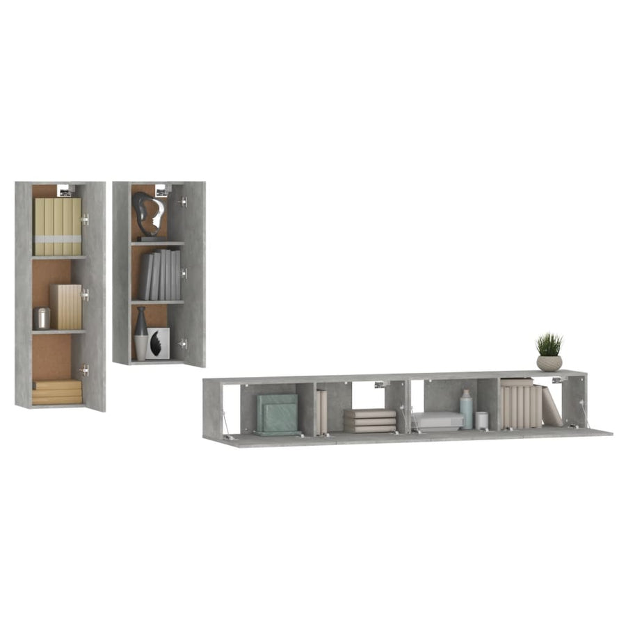 4-Delige Tv-Meubelset Bewerkt Hout Betongrijs 100 x 30 x 30 cm