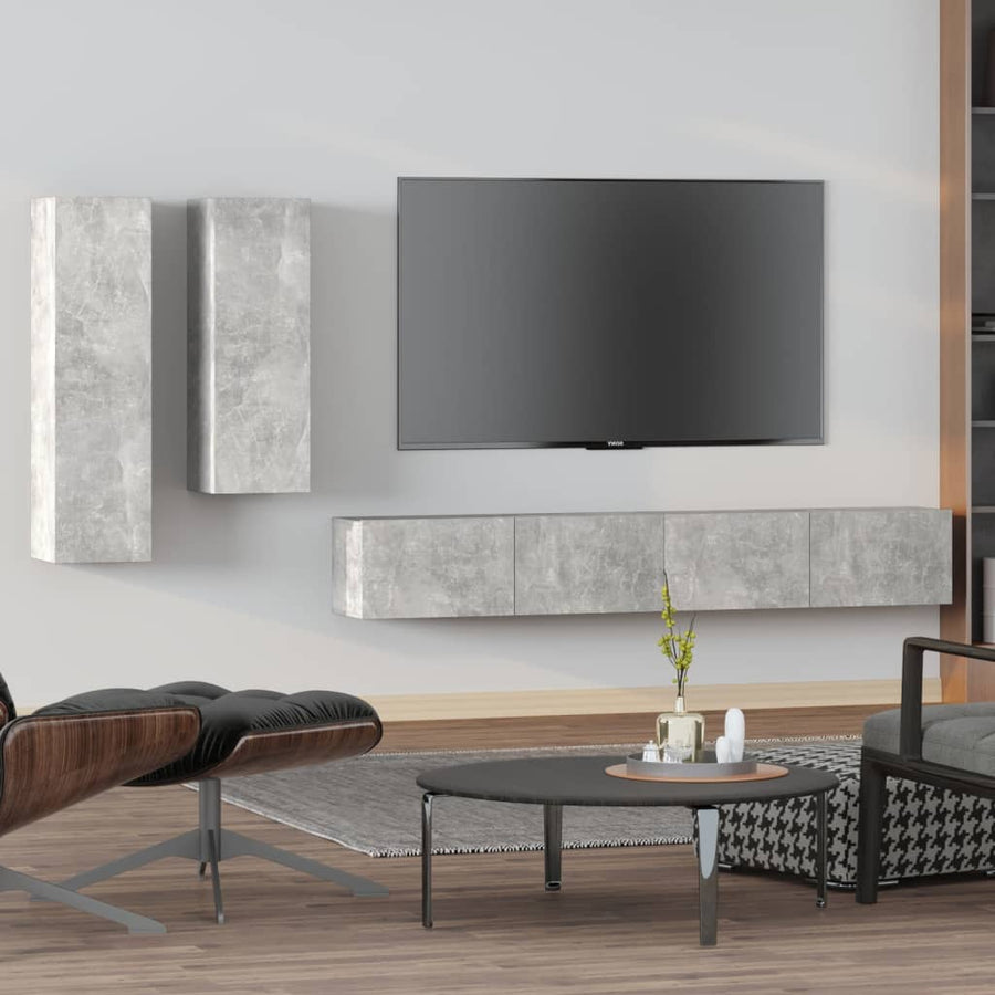 4-Delige Tv-Meubelset Bewerkt Hout Betongrijs 100 x 30 x 30 cm