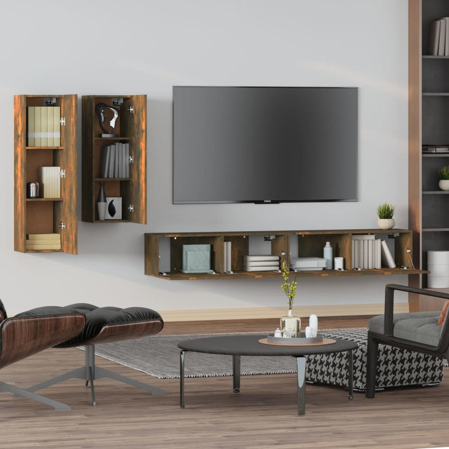 -Delige Tv-Meubelset Bewerkt Hout Kleurig 100 x 30 x 30 cm Gerookt eiken
