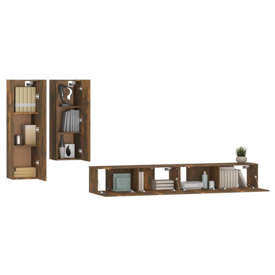 -Delige Tv-Meubelset Bewerkt Hout Kleurig 100 x 30 x 30 cm Gerookt eiken