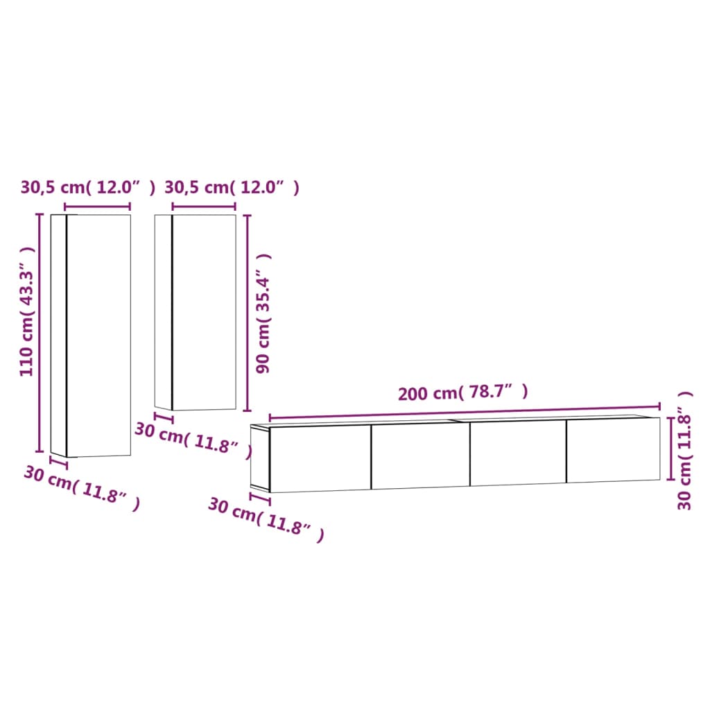 -Delige Tv-Meubelset Bewerkt Hout Kleurig 100 x 30 x 30 cm Gerookt eiken