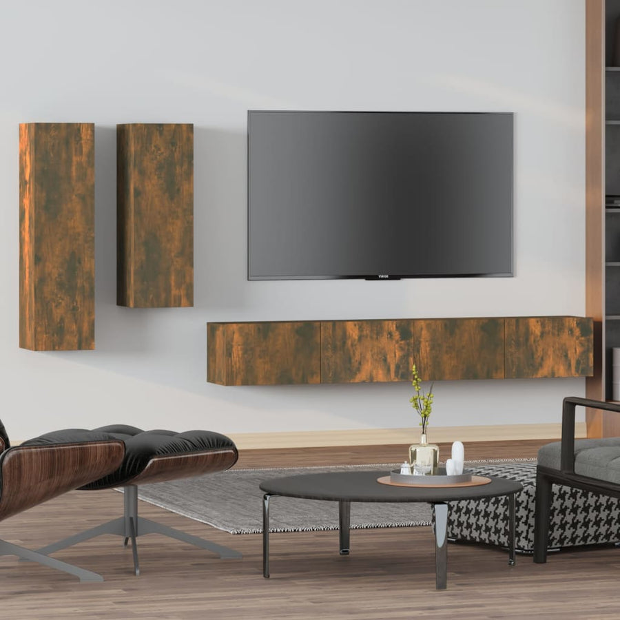 -Delige Tv-Meubelset Bewerkt Hout Kleurig 100 x 30 x 30 cm Gerookt eiken