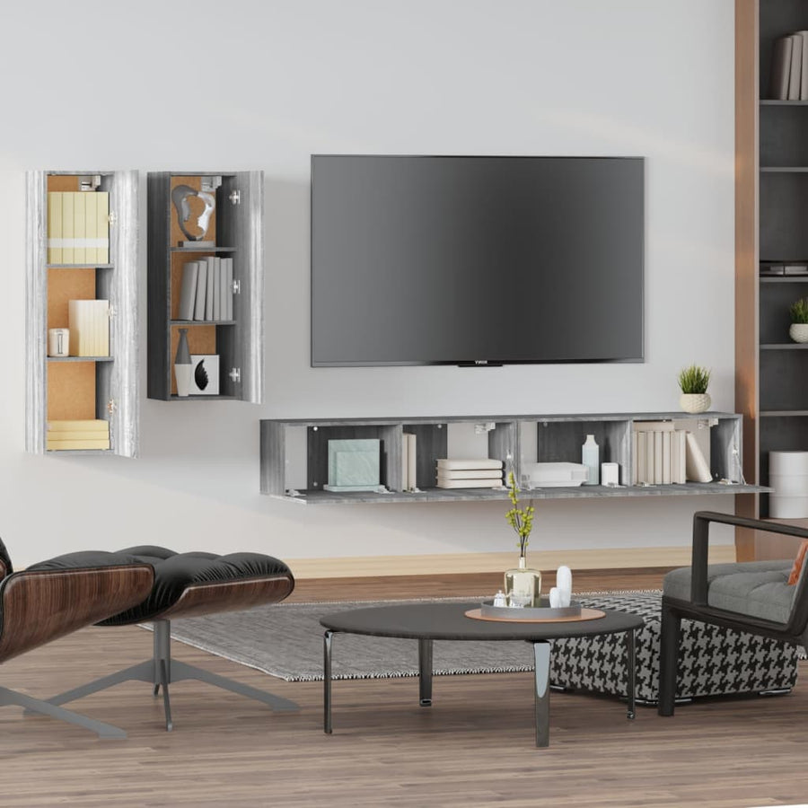 -Delige Tv-Meubelset Bewerkt Hout Eikenkleurig 100 x 30 x 30 cm Grijs sonoma