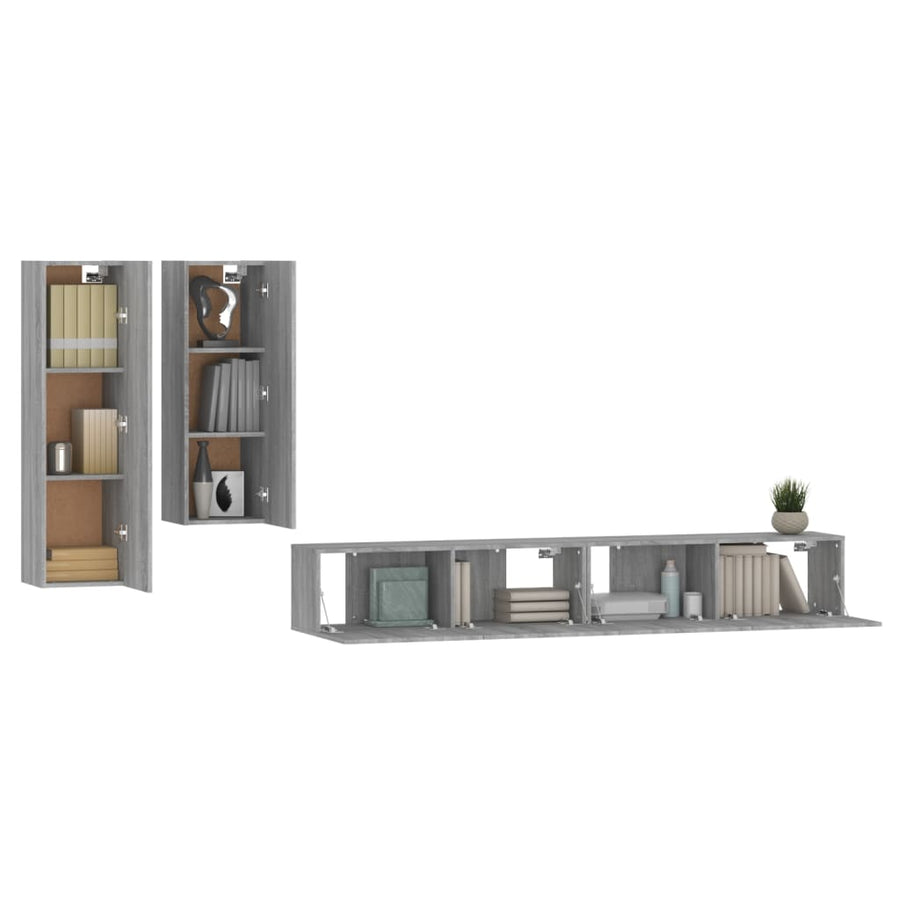 -Delige Tv-Meubelset Bewerkt Hout Eikenkleurig 100 x 30 x 30 cm Grijs sonoma