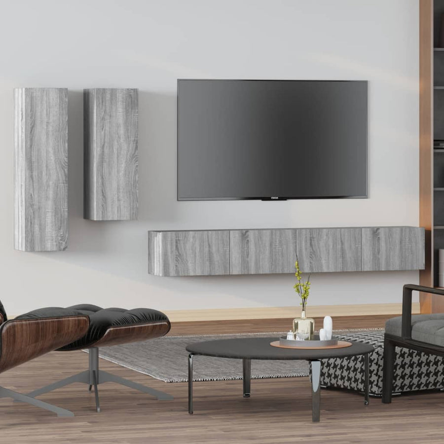 -Delige Tv-Meubelset Bewerkt Hout Eikenkleurig 100 x 30 x 30 cm Grijs sonoma