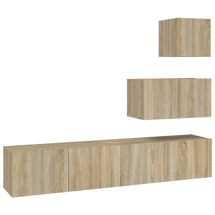 4-Delige Tv-Meubelset Bewerkt Hout Kleurig 60/80 cm Sonoma eiken