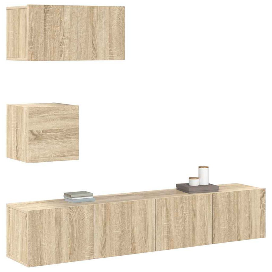 4-Delige Tv-Meubelset Bewerkt Hout Kleurig 60/80 cm Sonoma eiken