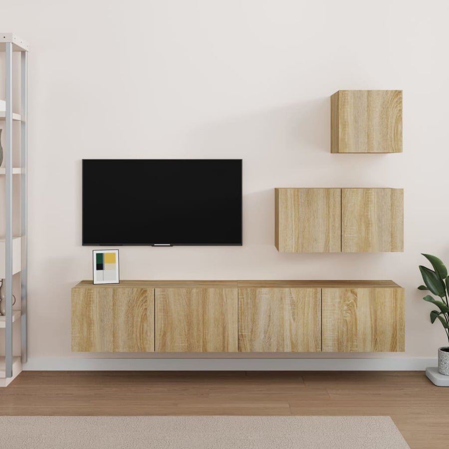4-Delige Tv-Meubelset Bewerkt Hout Kleurig 60/80 cm Sonoma eiken