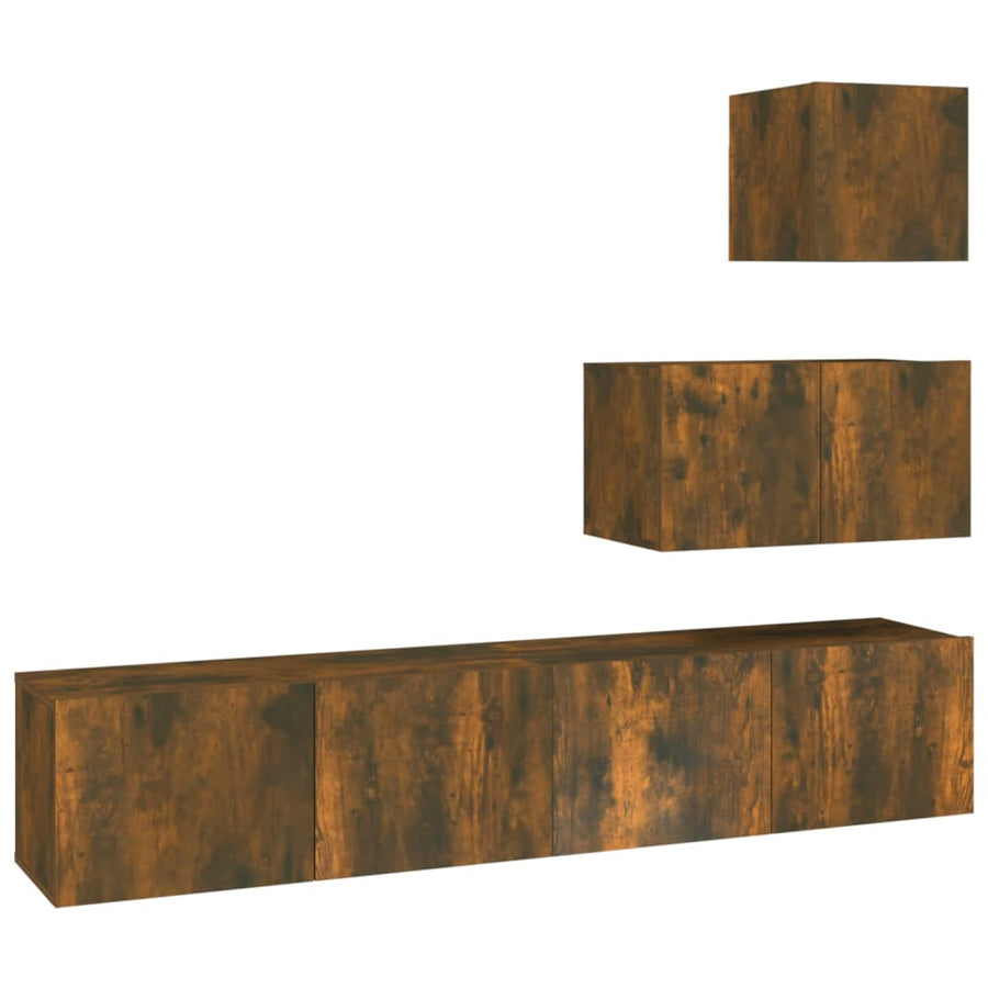 -Delige Tv-Meubelset Bewerkt Hout Kleurig 60/80 x 30 x 30 cm Gerookt eiken