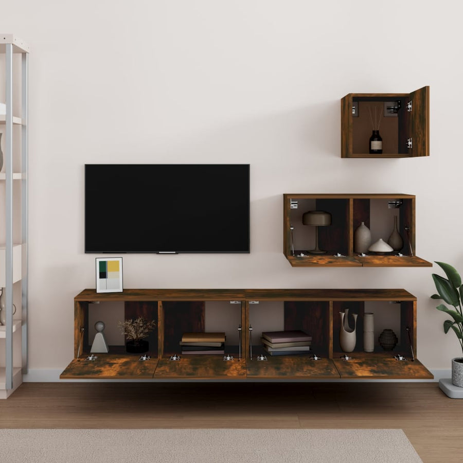 -Delige Tv-Meubelset Bewerkt Hout Kleurig 60/80 x 30 x 30 cm Gerookt eiken