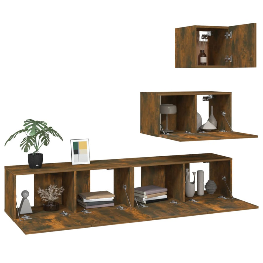 -Delige Tv-Meubelset Bewerkt Hout Kleurig 60/80 x 30 x 30 cm Gerookt eiken