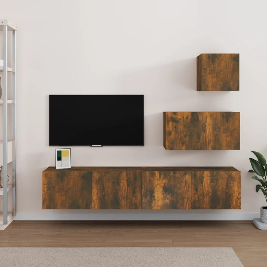 -Delige Tv-Meubelset Bewerkt Hout Kleurig 60/80 x 30 x 30 cm Gerookt eiken