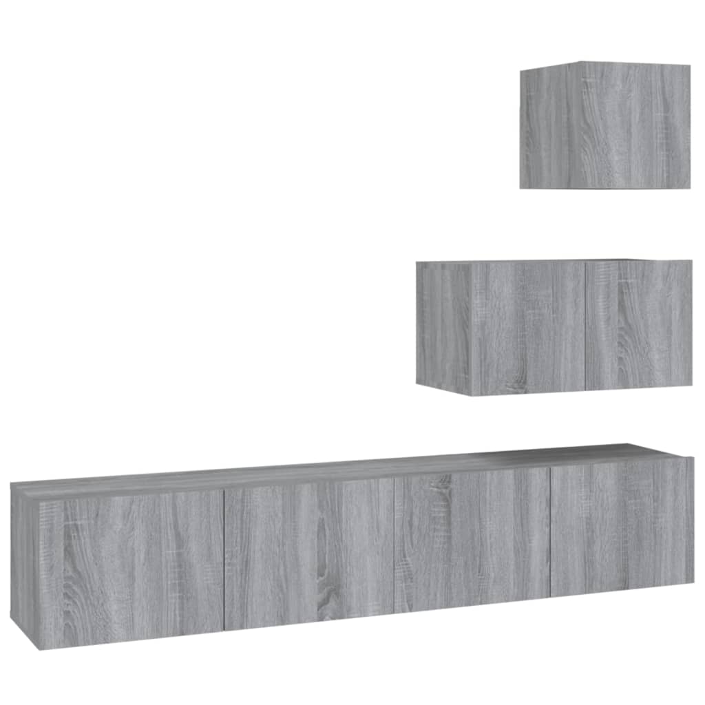 -Delige Tv-Meubelset Bewerkt Hout Eikenkleurig 60/80 x 30 x 30 cm Grijs sonoma