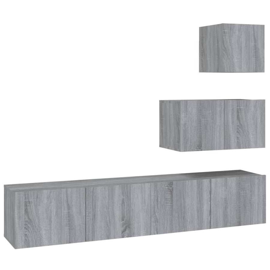 -Delige Tv-Meubelset Bewerkt Hout Eikenkleurig 60/80 x 30 x 30 cm Grijs sonoma