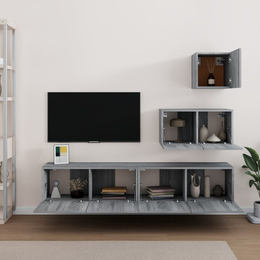 -Delige Tv-Meubelset Bewerkt Hout Eikenkleurig 60/80 x 30 x 30 cm Grijs sonoma