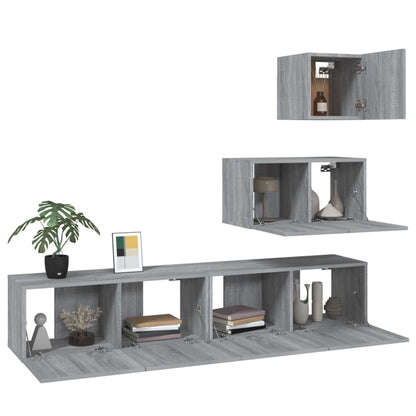 -Delige Tv-Meubelset Bewerkt Hout Eikenkleurig 60/80 x 30 x 30 cm Grijs sonoma
