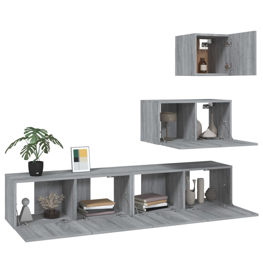 -Delige Tv-Meubelset Bewerkt Hout Eikenkleurig 60/80 x 30 x 30 cm Grijs sonoma