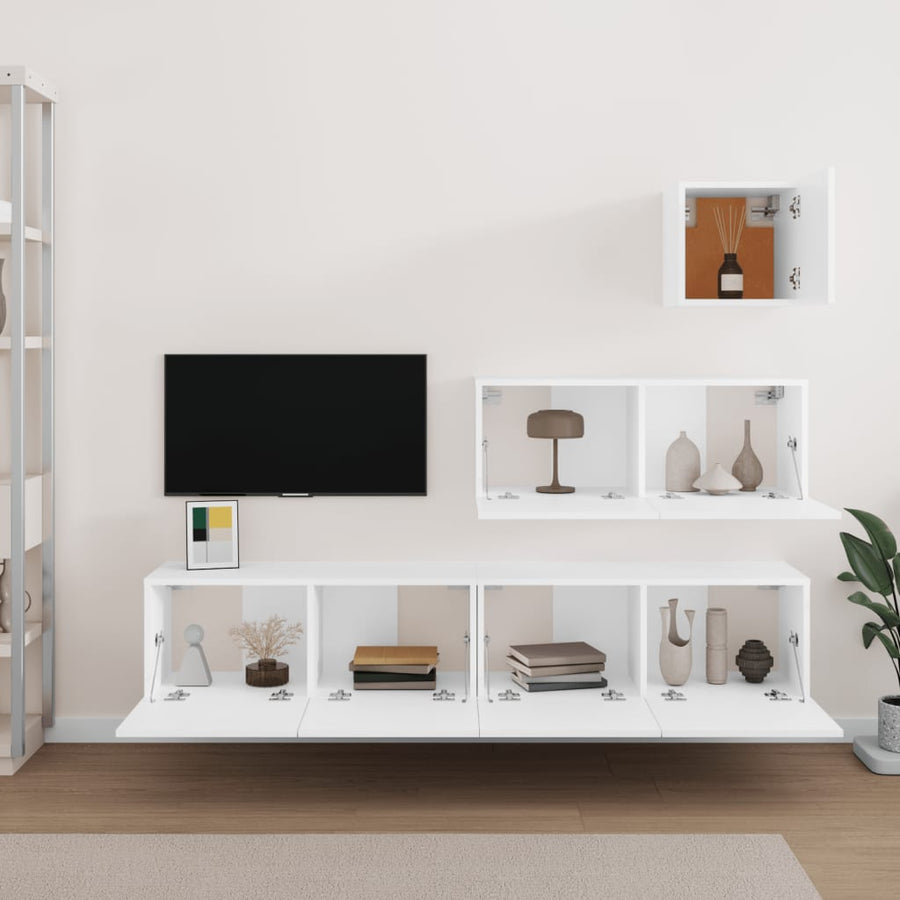 -Delige Tv-Meubelset Bewerkt Hout 80 x 30 x 30 cm Wit