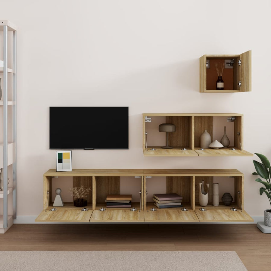 -Delige Tv-Meubelset Bewerkt Hout Kleurig 80 x 30 x 30 cm Sonoma eiken