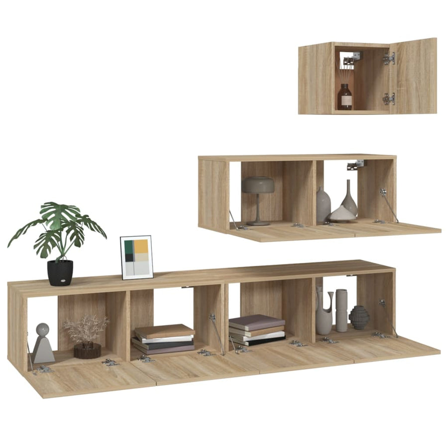 -Delige Tv-Meubelset Bewerkt Hout Kleurig 80 x 30 x 30 cm Sonoma eiken