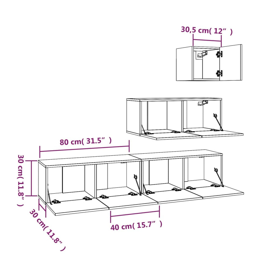 -Delige Tv-Meubelset Bewerkt Hout Kleurig 80 x 30 x 30 cm Sonoma eiken