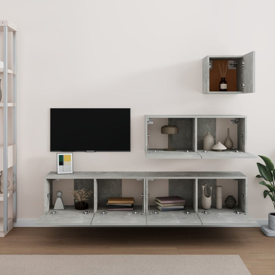 -Delige Tv-Meubelset Bewerkt Hout 80 x 30 x 30 cm Betongrijs