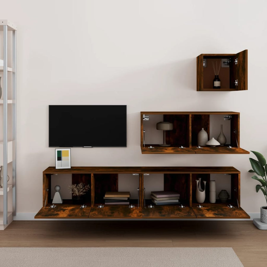 -Delige Tv-Meubelset Bewerkt Hout Kleurig 80 x 30 x 30 cm Gerookt eiken