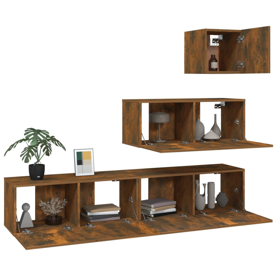 -Delige Tv-Meubelset Bewerkt Hout Kleurig 80 x 30 x 30 cm Gerookt eiken