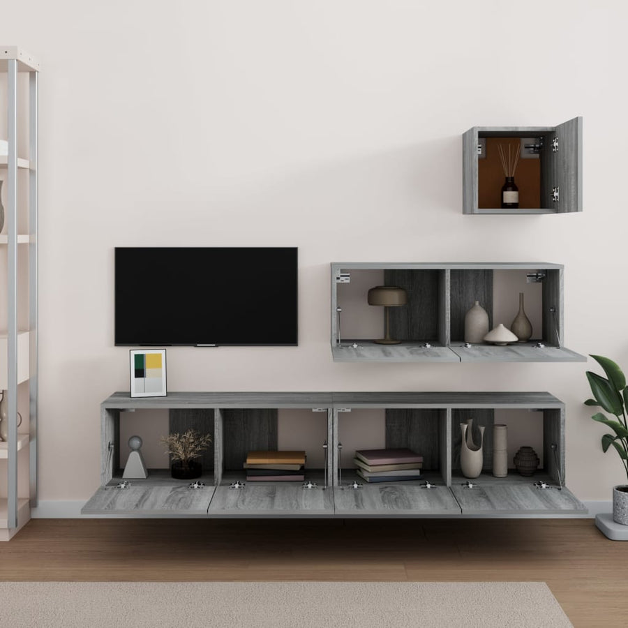 -Delige Tv-Meubelset Bewerkt Hout Eikenkleurig 80 x 30 x 30 cm Grijs sonoma