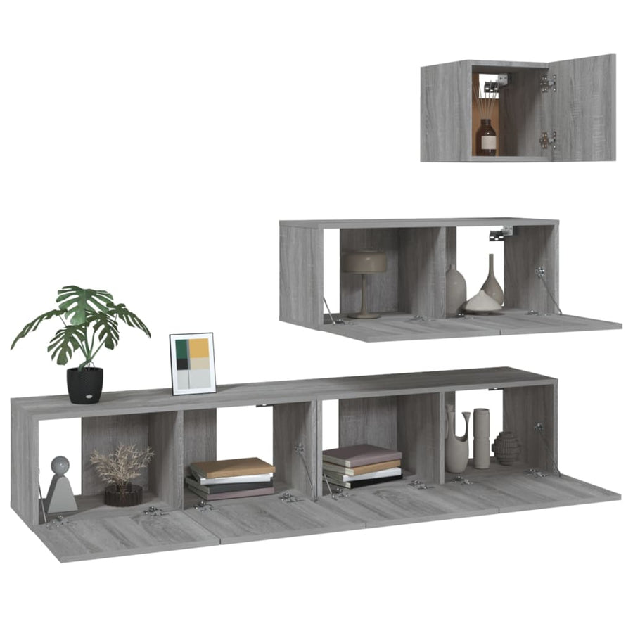 -Delige Tv-Meubelset Bewerkt Hout Eikenkleurig 80 x 30 x 30 cm Grijs sonoma