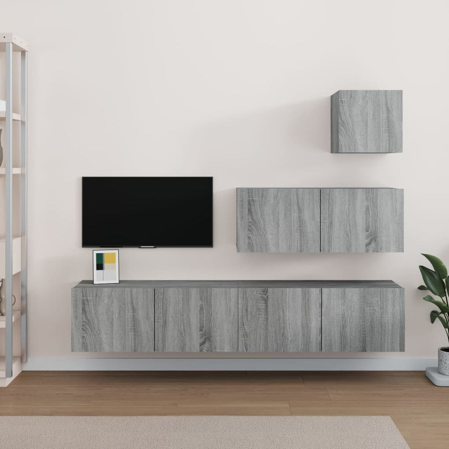 -Delige Tv-Meubelset Bewerkt Hout Eikenkleurig 80 x 30 x 30 cm Grijs sonoma