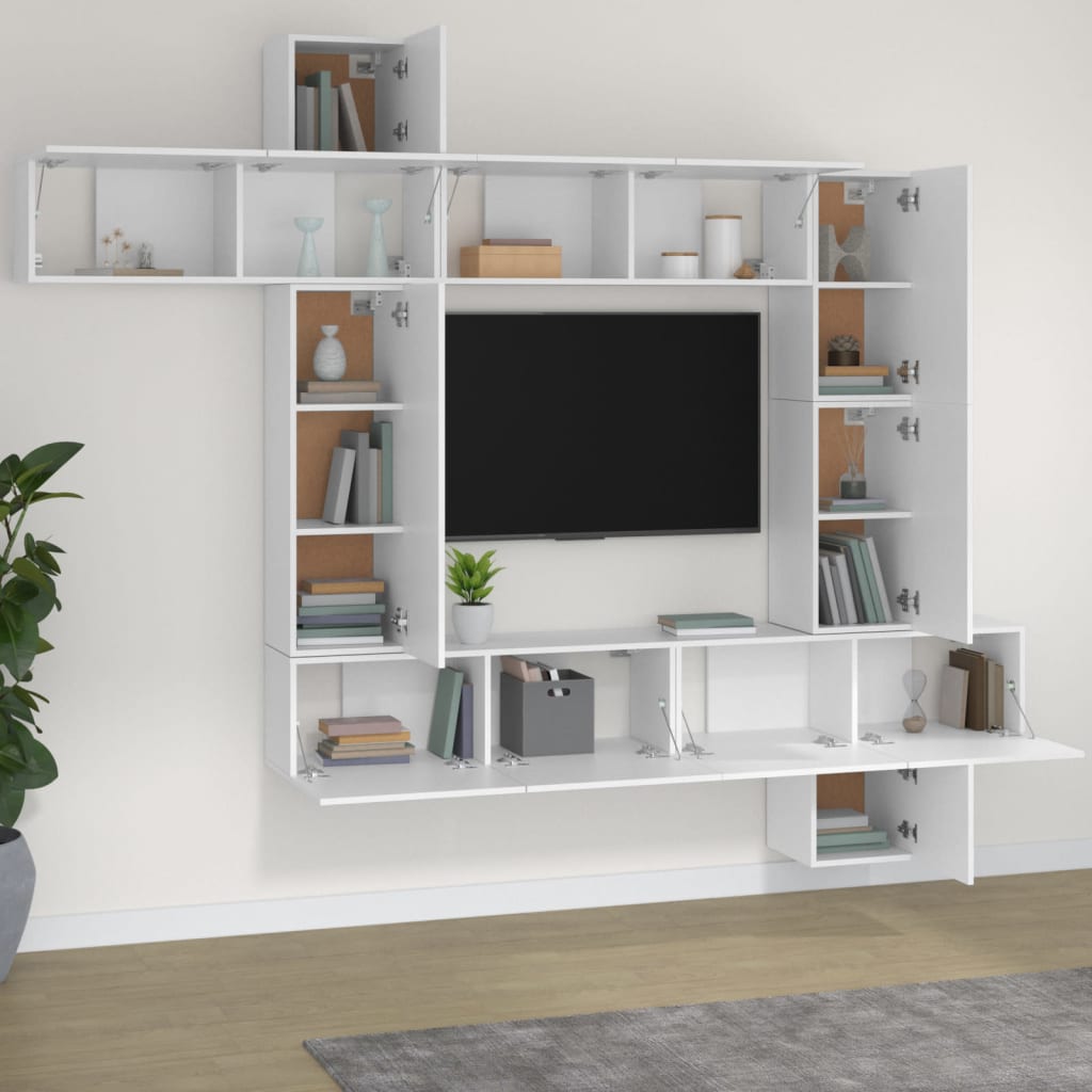 9-Delige Tv-Meubelset Bewerkt Hout Wit