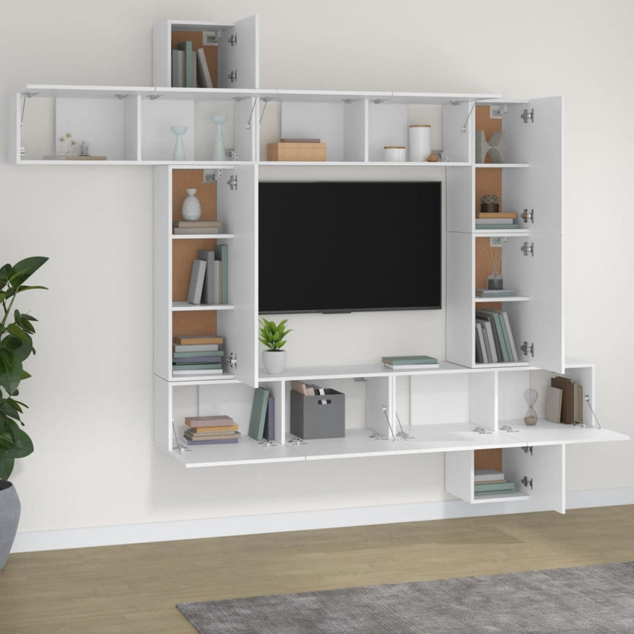 9-Delige Tv-Meubelset Bewerkt Hout Wit