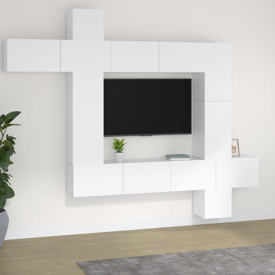 9-Delige Tv-Meubelset Bewerkt Hout Wit