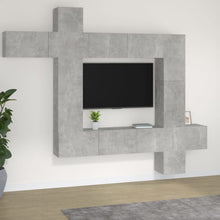 9-Delige Tv-Meubelset Bewerkt Hout Betongrijs