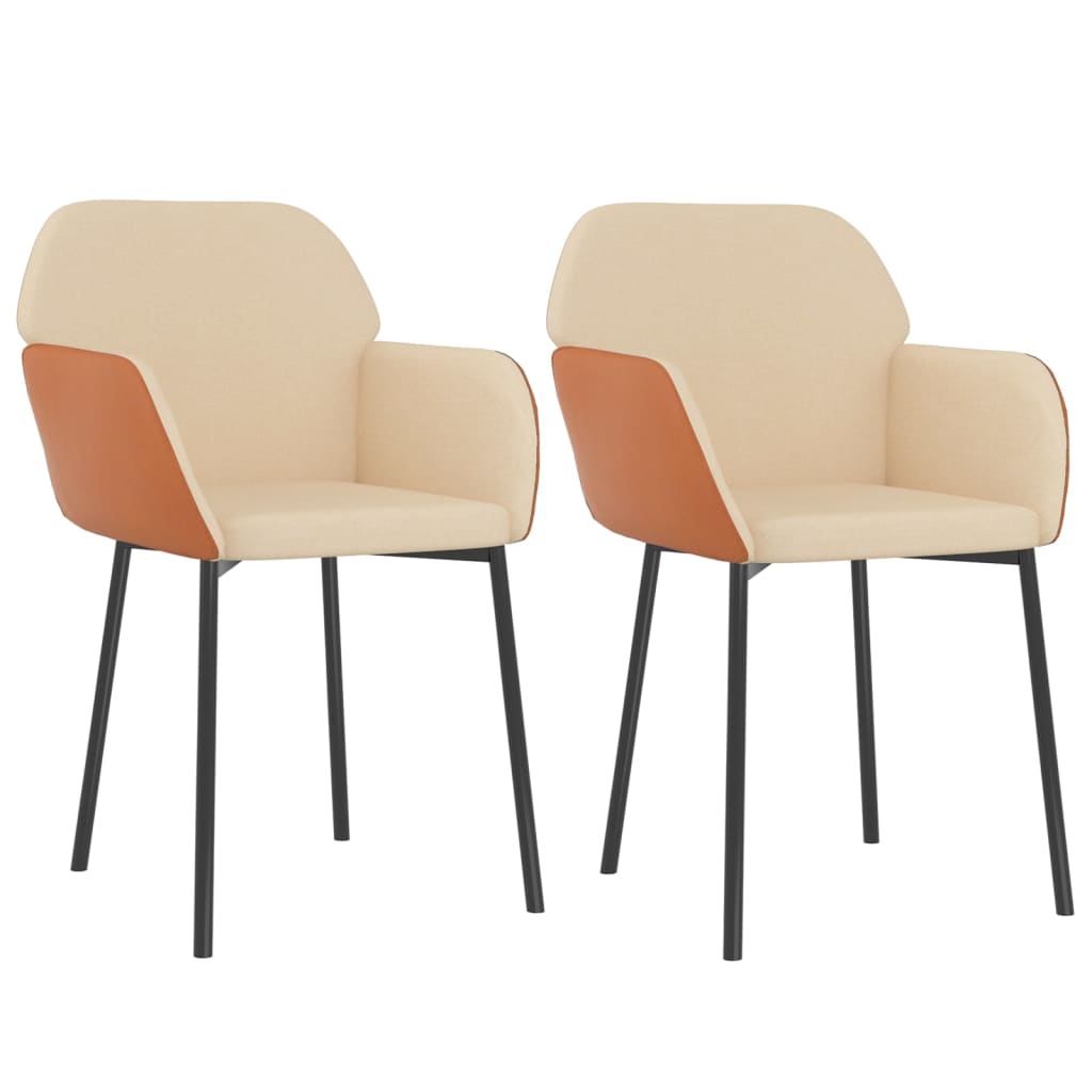 Eetkamerstoelen 2 st stof en kunstleer crèmekleurig