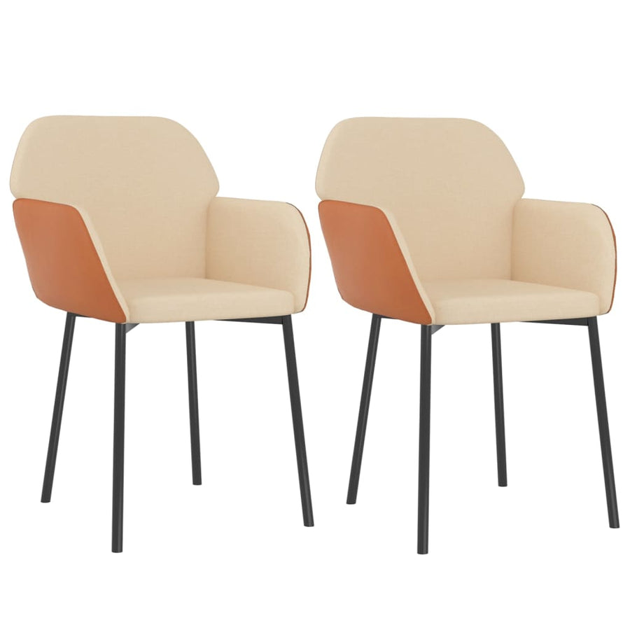Eetkamerstoelen 2 st stof en kunstleer crèmekleurig