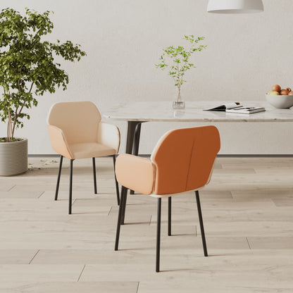 Eetkamerstoelen 2 st stof en kunstleer crèmekleurig