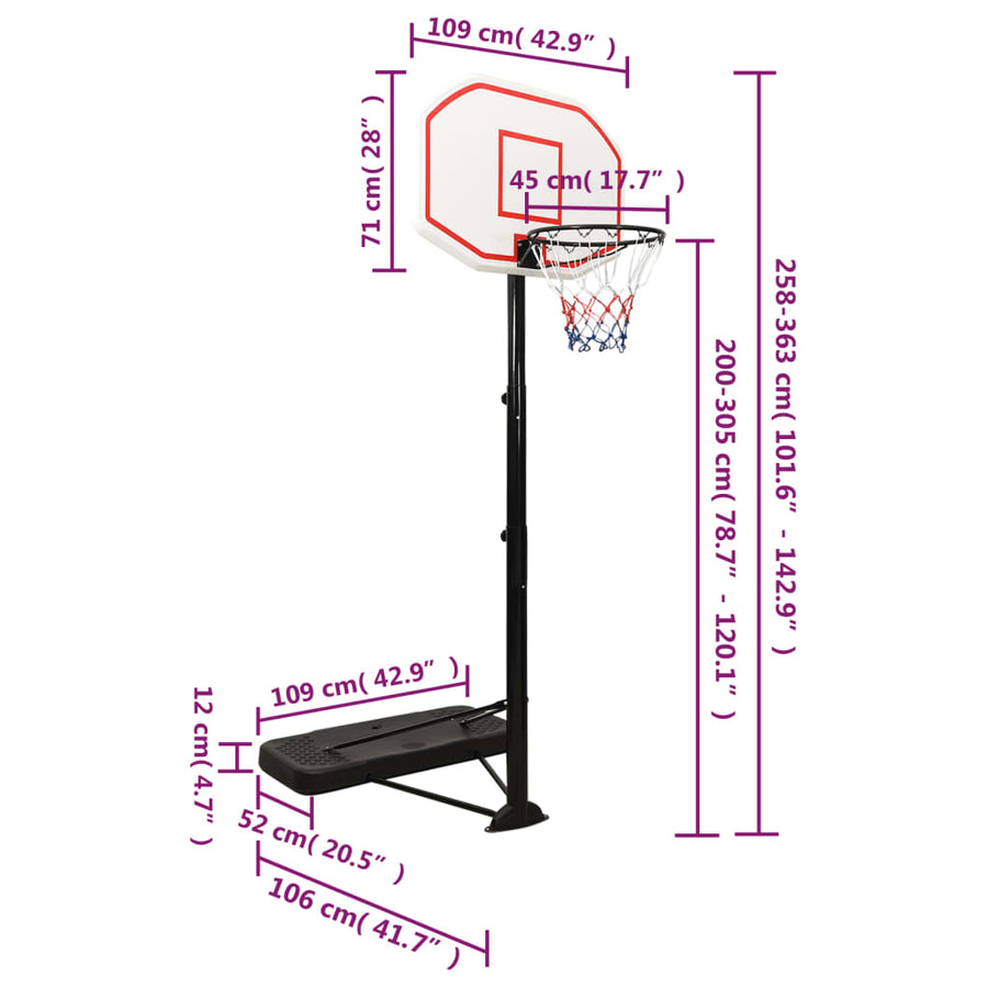 Basketbalstandaard 258-363 Cm Polyetheen Wit