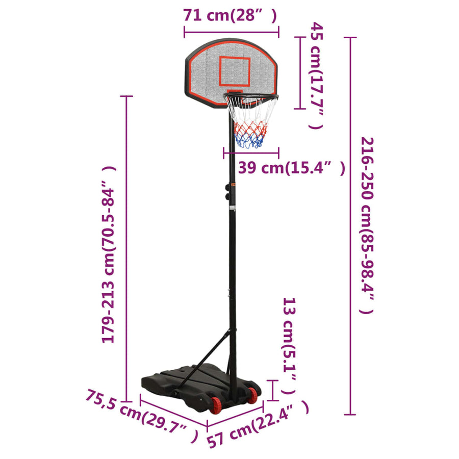 Basketbalstandaard 216-250 Cm Polyethyleen Zwart