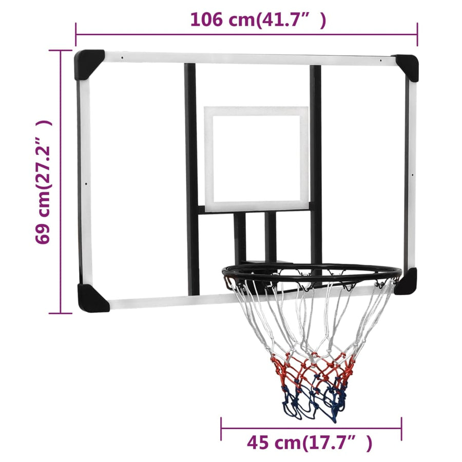 Basketbalbord Polycarbonaat Transparant 106 x 69 x 3 cm