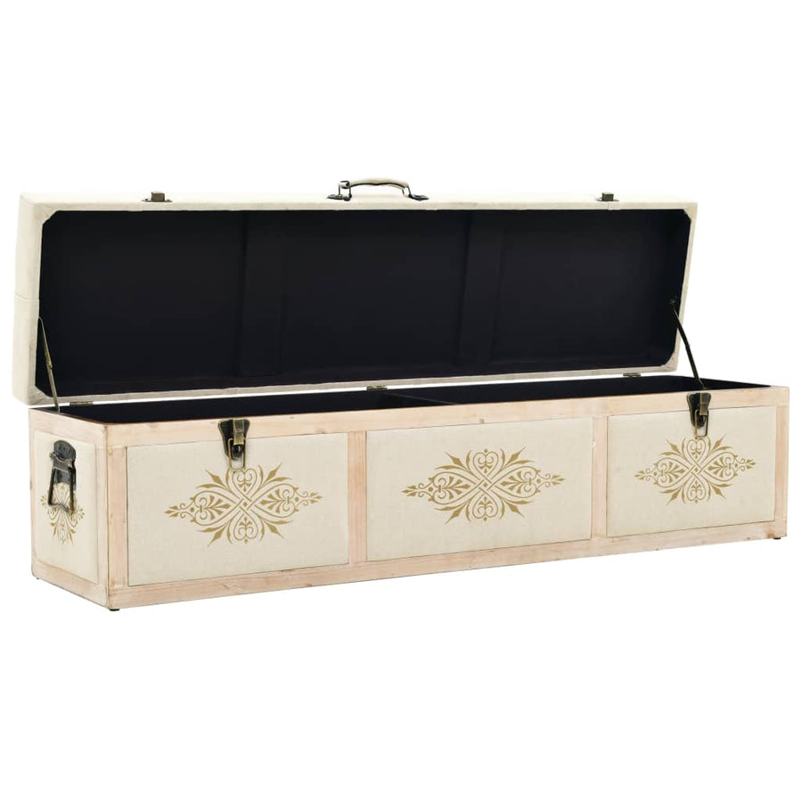 Opbergbankje 110 cm massief vurenhout crèmekleurig