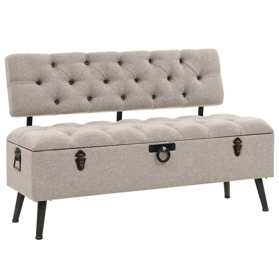 Opbergbank met Rugleuning 110 cm Crème Stof