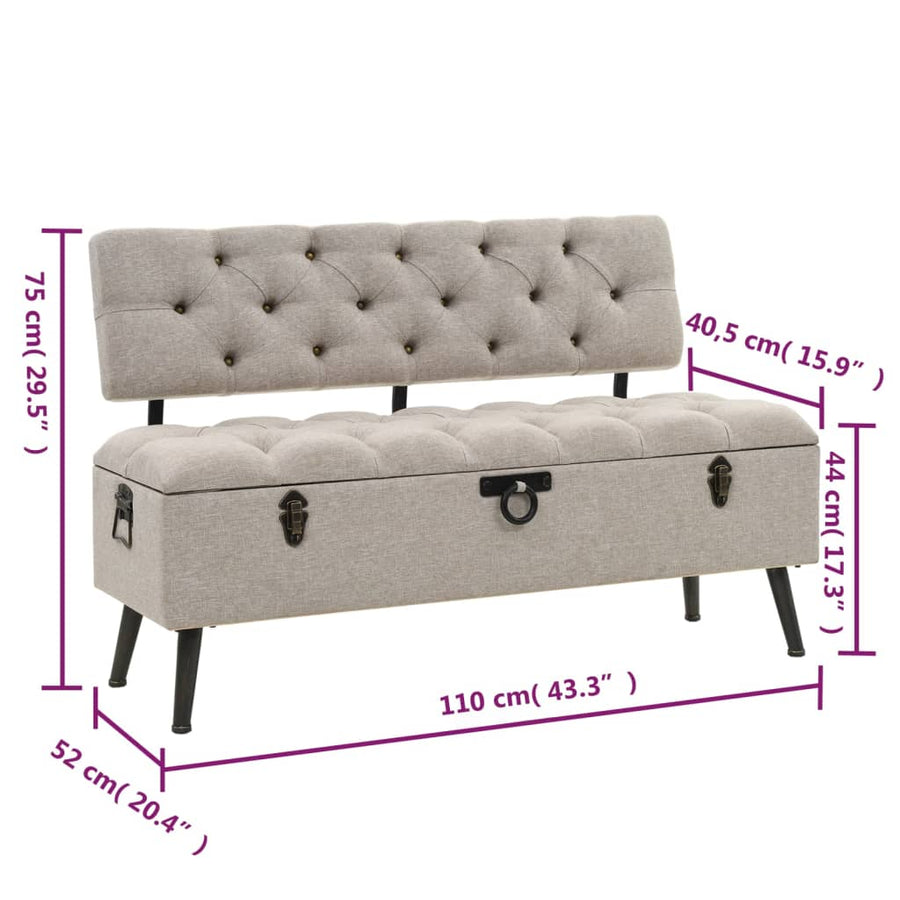 Opbergbank met Rugleuning 110 cm Crème Stof