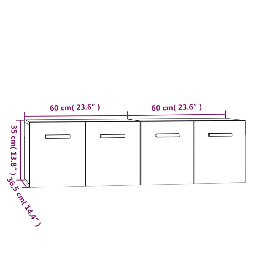 Wandkasten 2 St 60X36,5X35 Cm Bewerkt Hout 60 x 36.5 x 35 cm