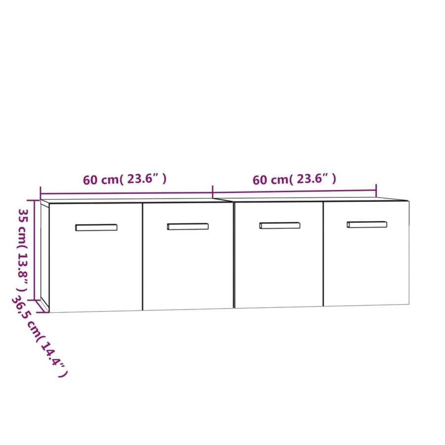 Wandkasten 2 st 60x36,5x35 cm bewerkt hout betongrijs