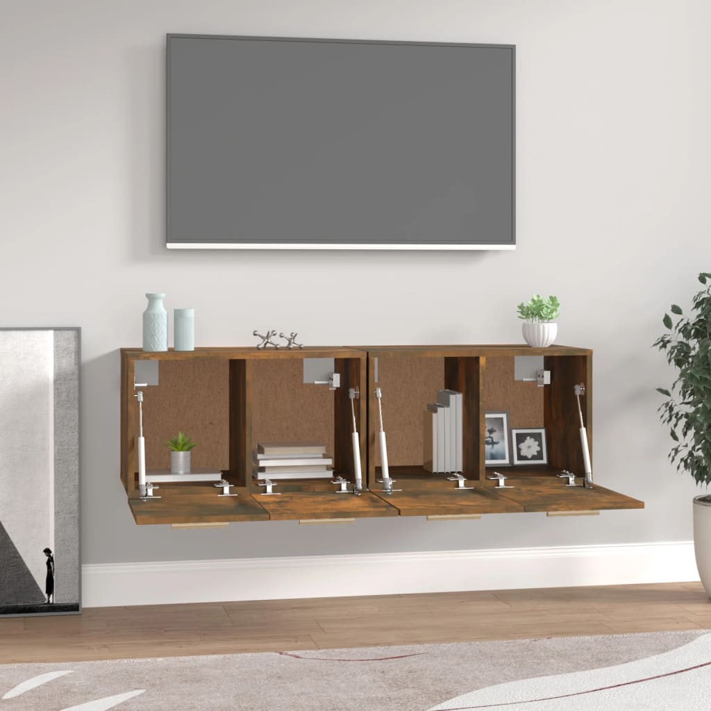 Wandkasten 2 St 60X36,5X35 Cm Bewerkt Hout Gerookt Eikenkleurig