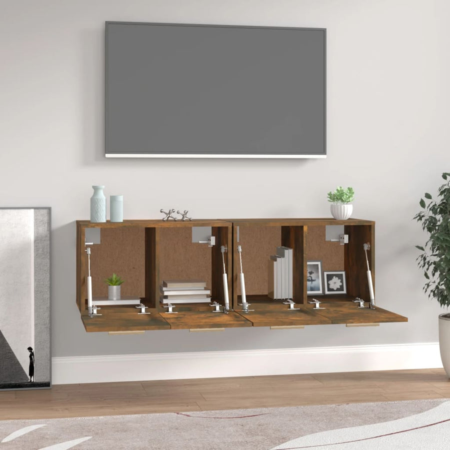 Wandkasten 2 St 60X36,5X35 Cm Bewerkt Hout Gerookt Eikenkleurig