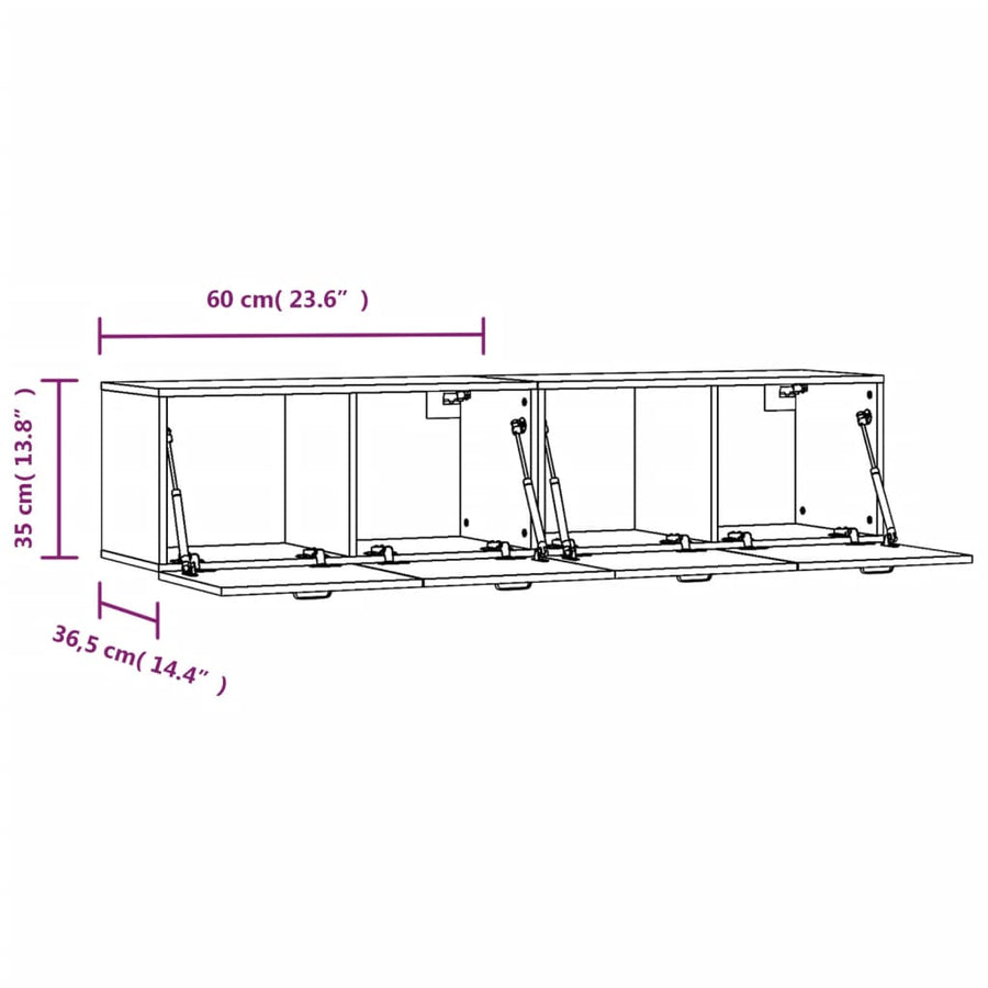 Wandkasten 2 st 60x36,5x35 cm bewerkt hout betongrijs